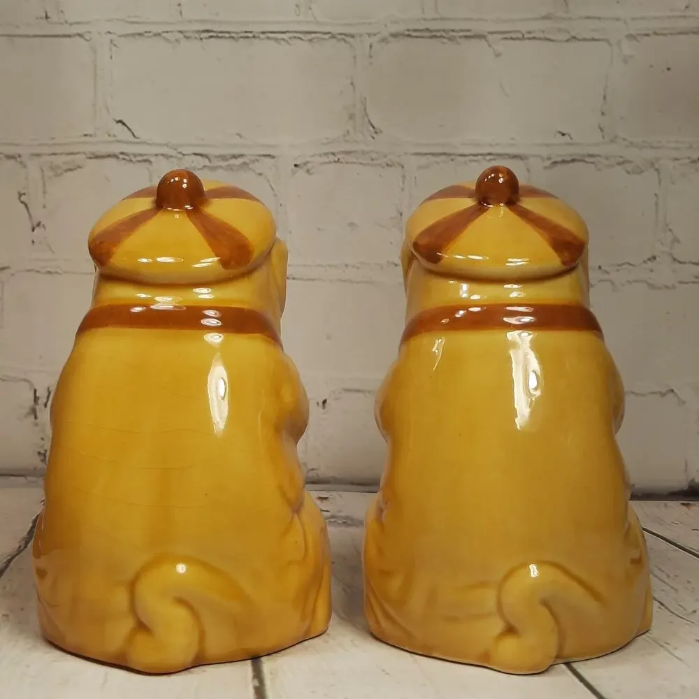 Vintage‎ Ceramic Big Pigs Salt & Pepper Shaker Set Yellow & Brown Pig Decor
